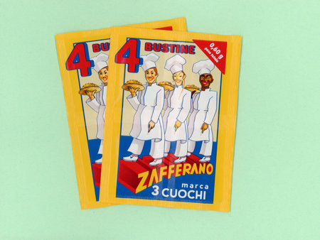 MILAN, ITALY - OCTOBER 10, 2023: 3 Cuochi zafferano transl. saffron powderのeditorial素材