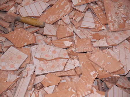 rubble debris resulting from a bathroom demolitionの写真素材