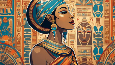 gorgeous ancient egyptian woman illustration, AI generated imageの写真素材
