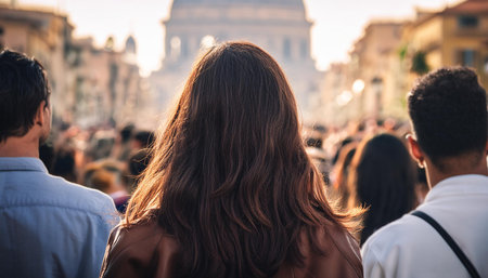 crowd of people seen from behind, AI generated imageの写真素材