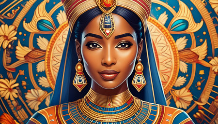 gorgeous ancient egyptian woman illustration, AI generated imageの写真素材