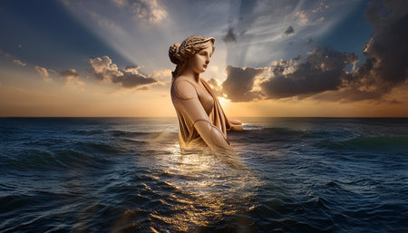 Venus Aphrodite birth from the sea water, AI generated imageの写真素材
