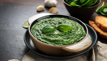 creamed spinach with garlic bread, AI generated imageの写真素材