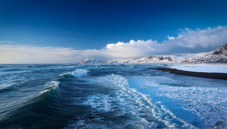wintertime sea landscape with ice, AI generated imageの写真素材