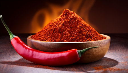 red hot chili pepper ground powder, AI generated imageの写真素材