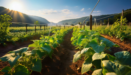 field of cucumber plants, AI generated imageの写真素材