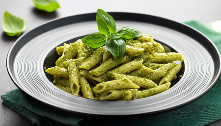 italian pasta al pesto dish, AI generated imageの写真素材