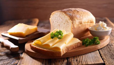 cheese and bread on a platter, AI generated imageの写真素材
