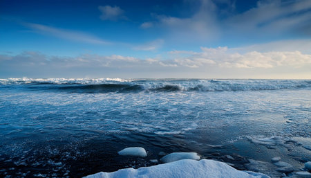 wintertime sea landscape with ice, AI generated imageの写真素材