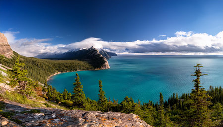 imaginary great lakes landscape, AI generated imageの写真素材