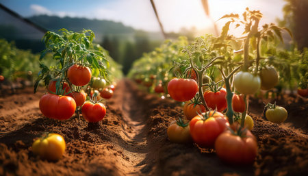 field of tomato plants, AI generated imageの写真素材