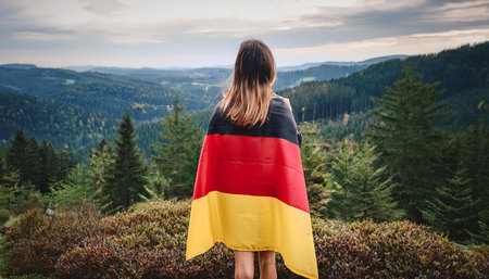 gorgeous woman wrapped in flag of germany, AI generated imageの写真素材