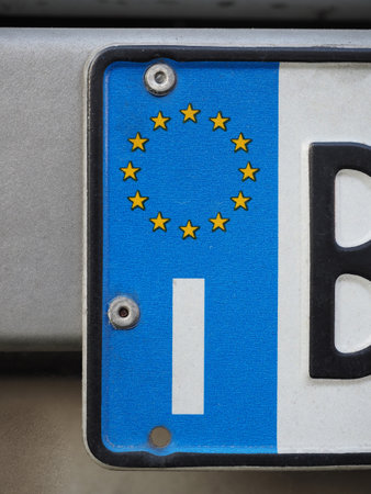 italian car license plate with european union flagの写真素材