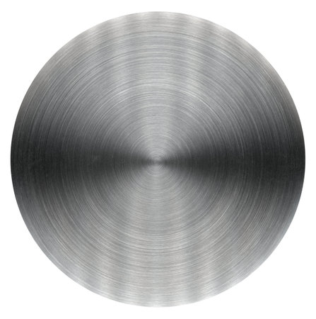 grey brushed steel metal disc isolated over white backgroundの写真素材