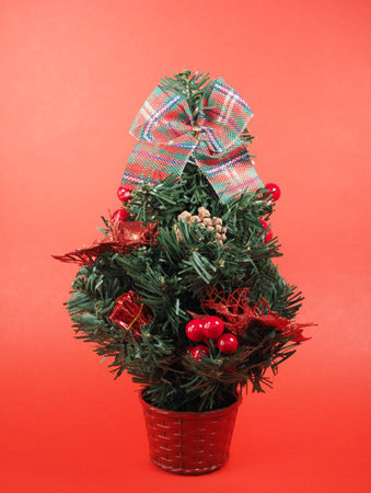 christmas tree over a red backgroundの写真素材