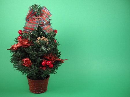 christmas tree over green background with copy spaceの写真素材