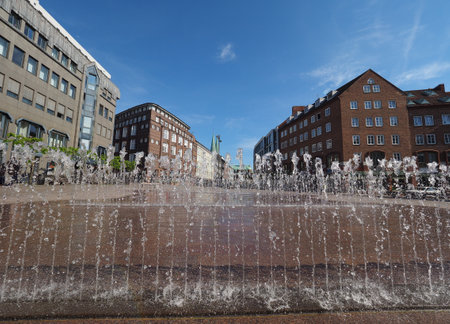 Fountain in Klingenbergplatz square in Luebeck, Germanyの写真素材