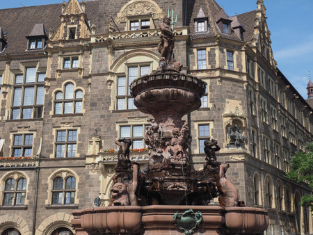 Jubilaeumsbrunnen (meaning Jubileum Fountain) aka Neptunbrunnen (meaning Neptune Fountain) in Wuppertal, Germanyの写真素材
