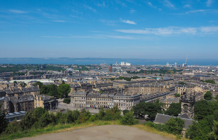 Aerial view of the city of Edinburgh seen from Calton Hillの写真素材