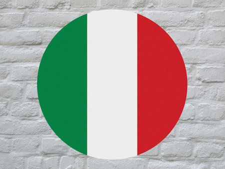 round the Italian national flag of Italy, Europe over white bricks wallの写真素材