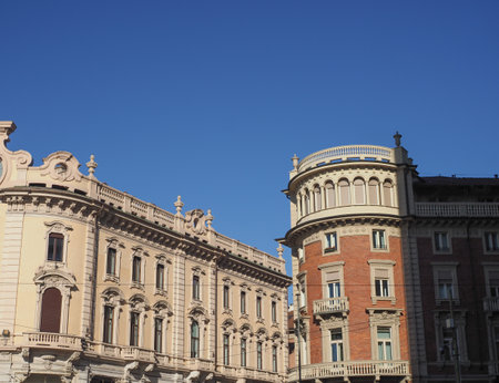 Piazza Solferino via Cernaia Micca skyline in Turin, Italyの写真素材