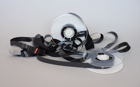 tangled magnetic tape from a vhs video tapeの写真素材