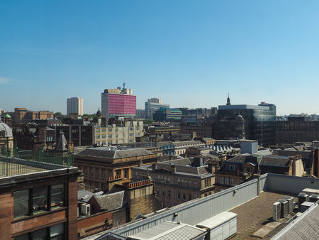 Aerial view of the city in Glasgow, UKの写真素材