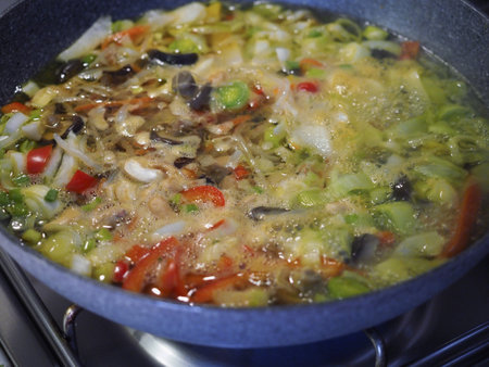 chinese vegetables frying for asian food dish preparationの写真素材