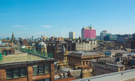 Aerial view of the city in Glasgow, UKの写真素材