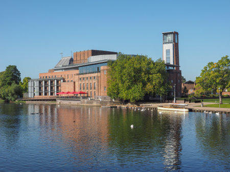 Royal Shakespeare Theatre on River Avon in Stratford Upon Avon, UKの写真素材