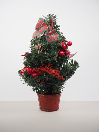 christmas tree over a light grey backgroundの写真素材