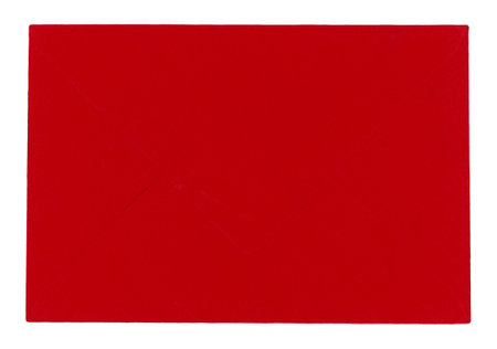 closed red letter envelope isolated over white backgroundの写真素材