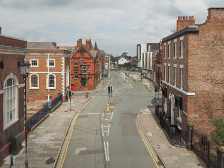 Aerial view in City Centre, Chester, UKの写真素材