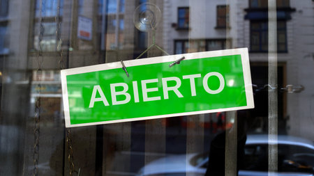 open sign in Spanish languageの写真素材