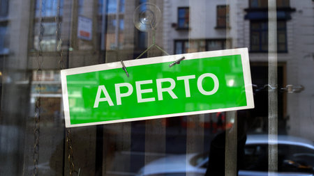 open sign in Italian languageの写真素材