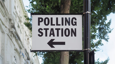 Polling station sign for UK general electionsの写真素材
