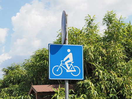 Bike lane aka cycle lane traffic signの写真素材