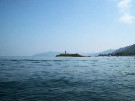 lighthouse on the island of the Sirens, punta licosa italyの写真素材