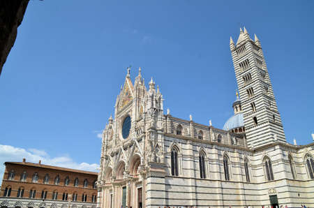 Architectural details of duomo cathedral in medieval town Siena, Tuscany, Italyの写真素材