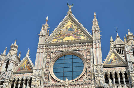 Architectural details of duomo cathedral in medieval town Siena, Tuscany, Italyの写真素材