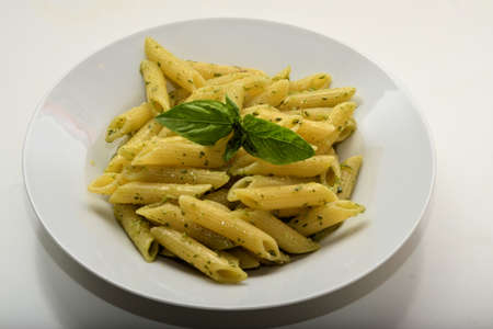 Italian pasta with basil - pesto sauceの写真素材