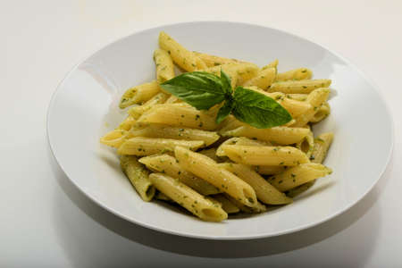 Italian pasta with basil - pesto sauceの写真素材