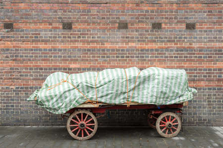 Wagon with wooden wheelsの写真素材