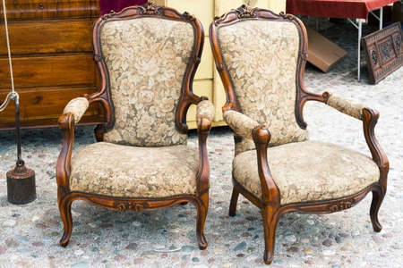 Old armachairs at the flea marketの写真素材