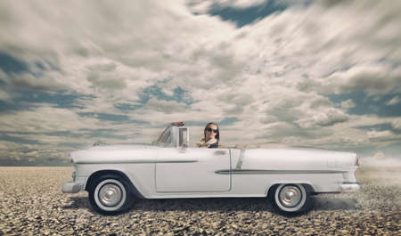 girl riding a toy car