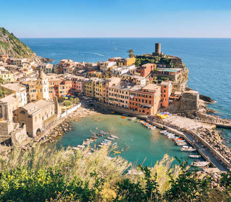 Classic view of Vernazza, Cinque Terre, Liguria.
