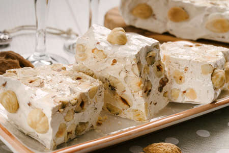 Sardinia nougat with honey and hazelnutsの写真素材
