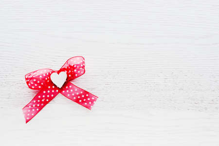 Decoration in heart shape on wooden planks. Valentine's Day postcardの写真素材