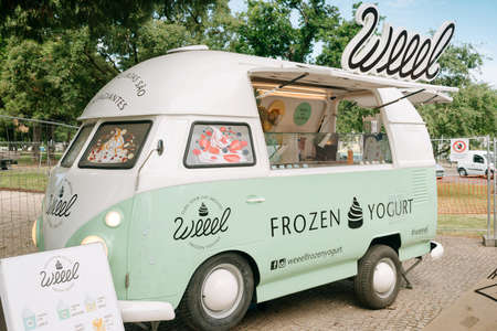 Lisbon, Portugal - May 9, 2017: weeel frozen yogurt is in the neighborhood of Belem