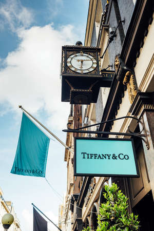 London, United Kingdom - May 23, 2017 : Teaches Tiffany & Co shop in Old Bond Street